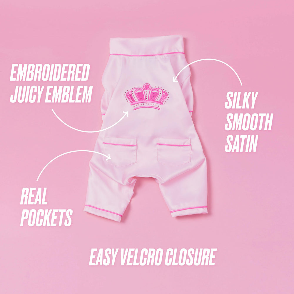 Pyjama satin Juicy Couture pour chat rose — emblème couronne glamour