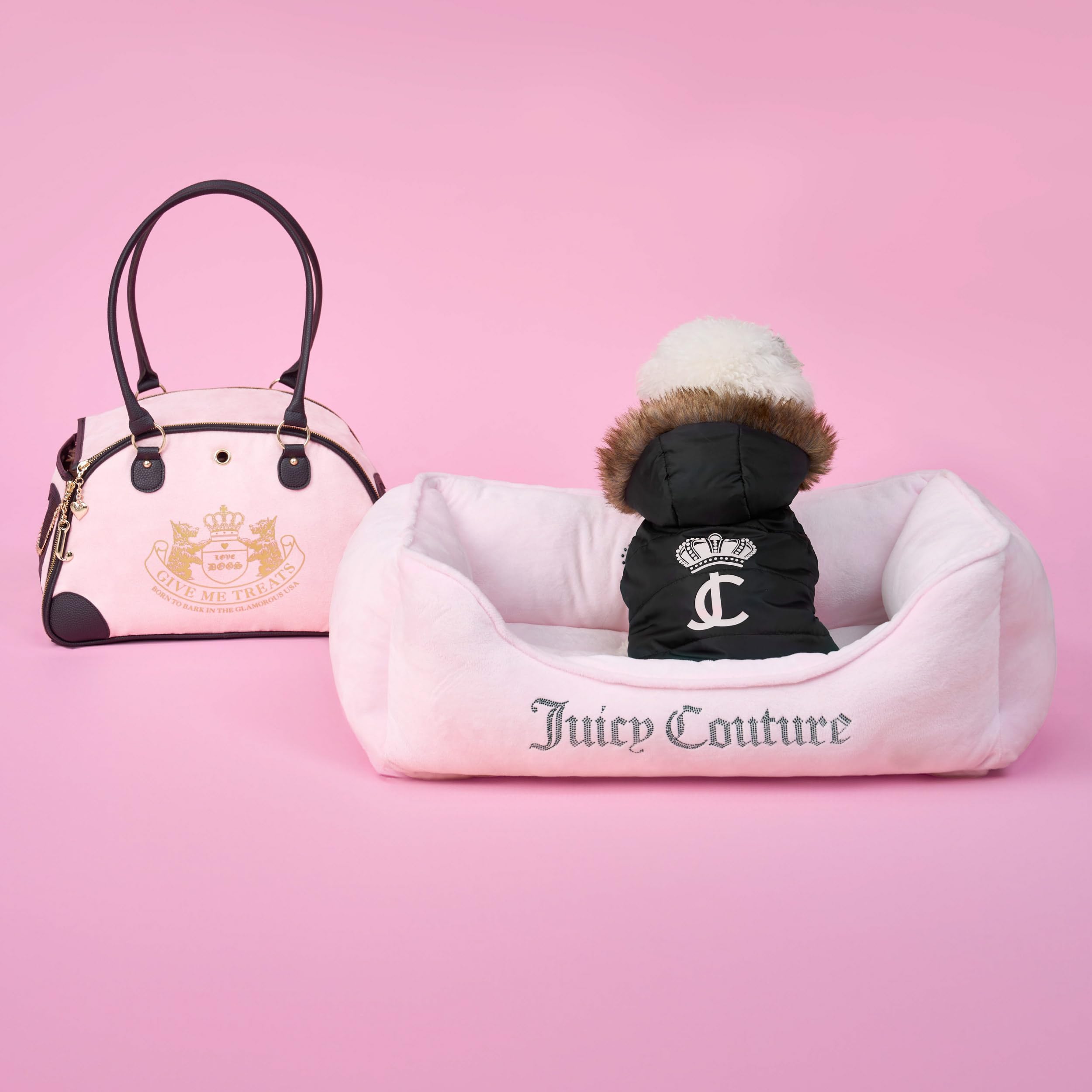 Ouverture facile et enfiler rapidement, veste Juicy Couture noire pour vacances d'hiver.