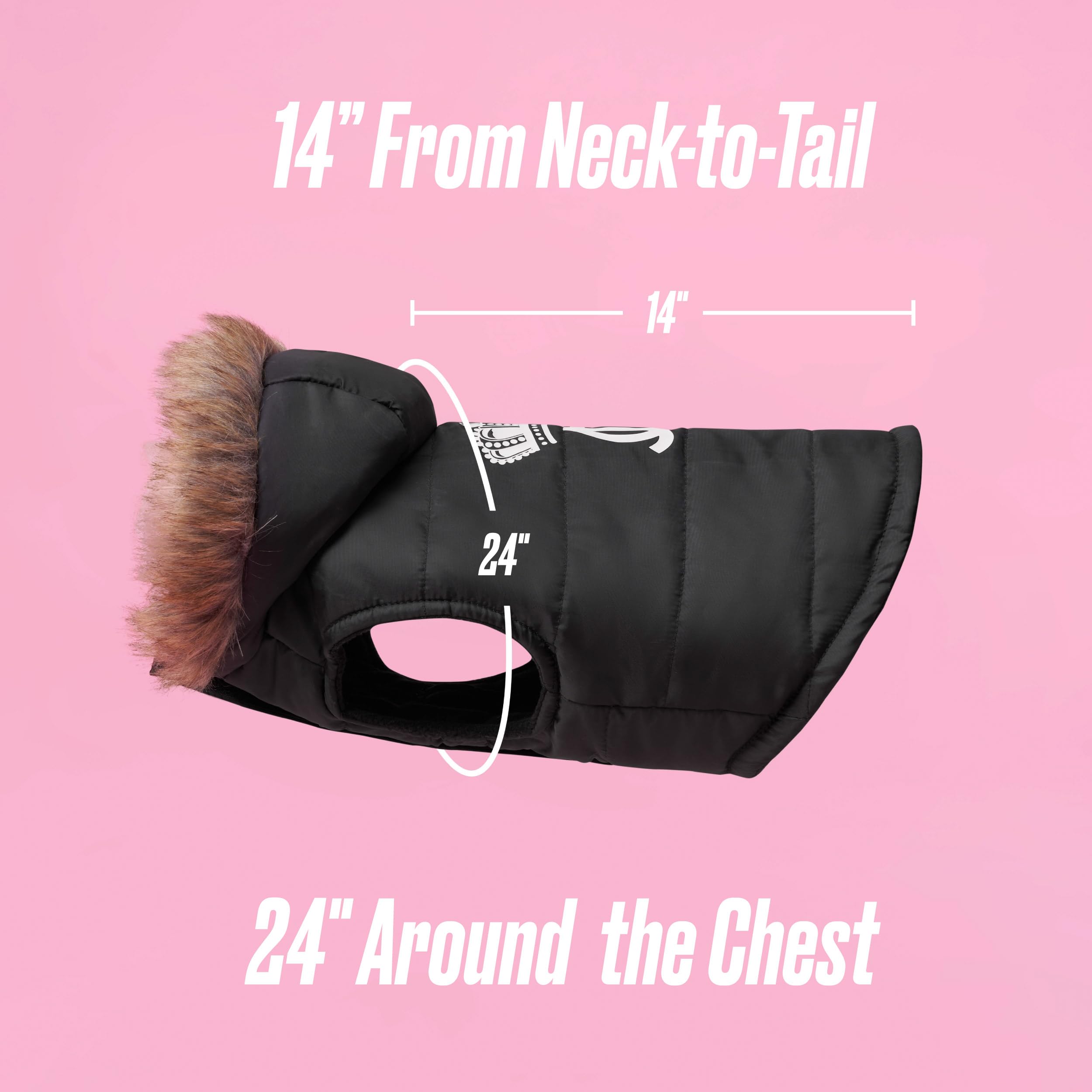 Intérieur doux et isolant léger, veste Juicy Couture noire pour chiens et chats.