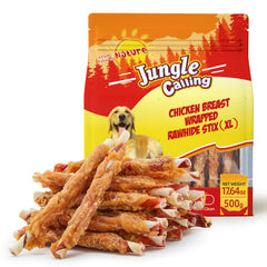 Friandise Jungle Calling : bâtonnet poulet enveloppé cuir brut, mastication satisfaisante