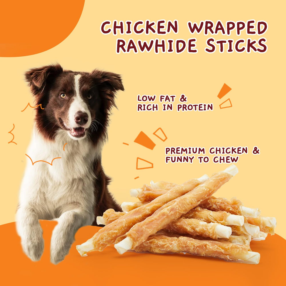 Jungle Calling : bâtons poulet en cuir brut pour chien, format compact.