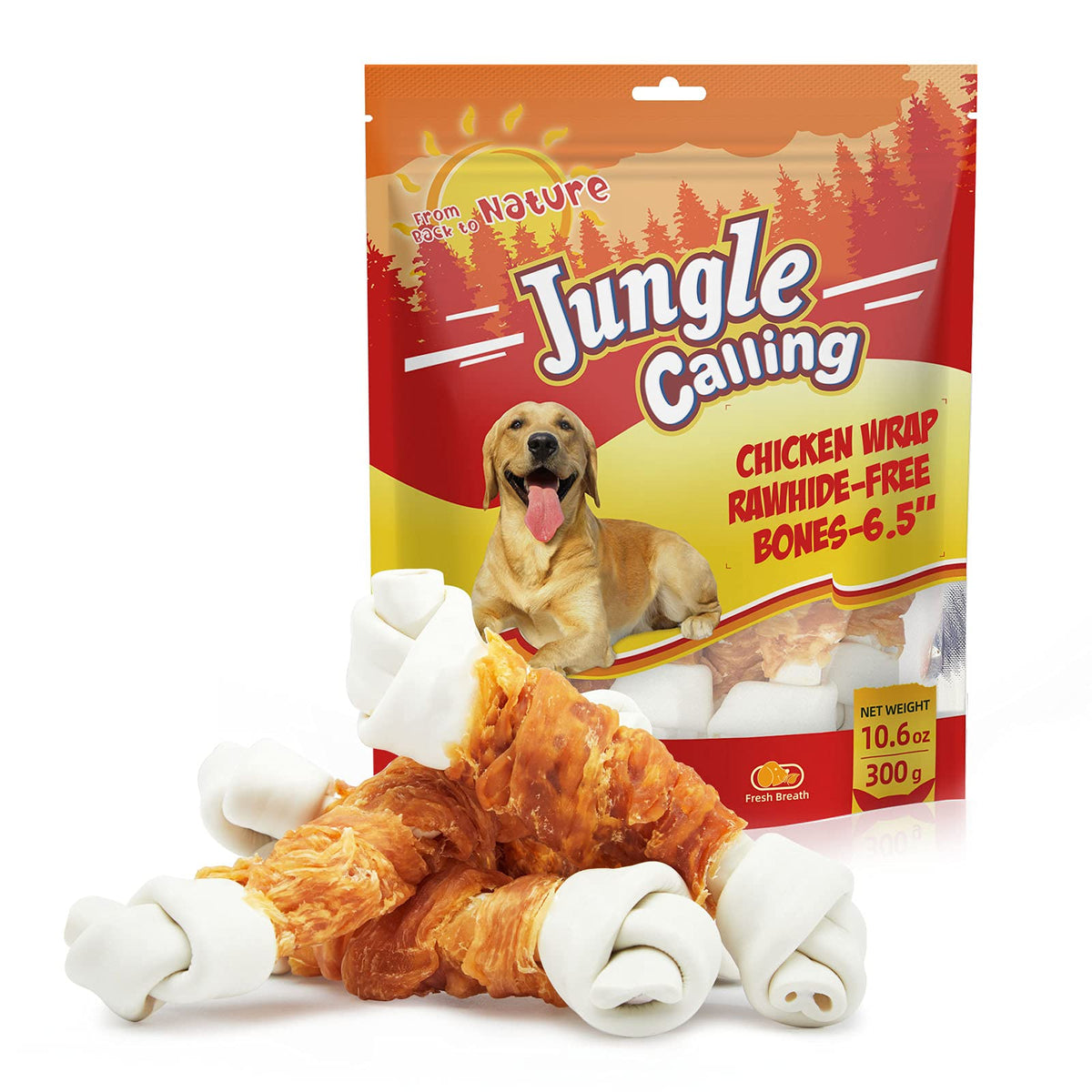 Os Jungle Calling sans cuir avec poulet au centre, parfait pour une mastication contrôlée.