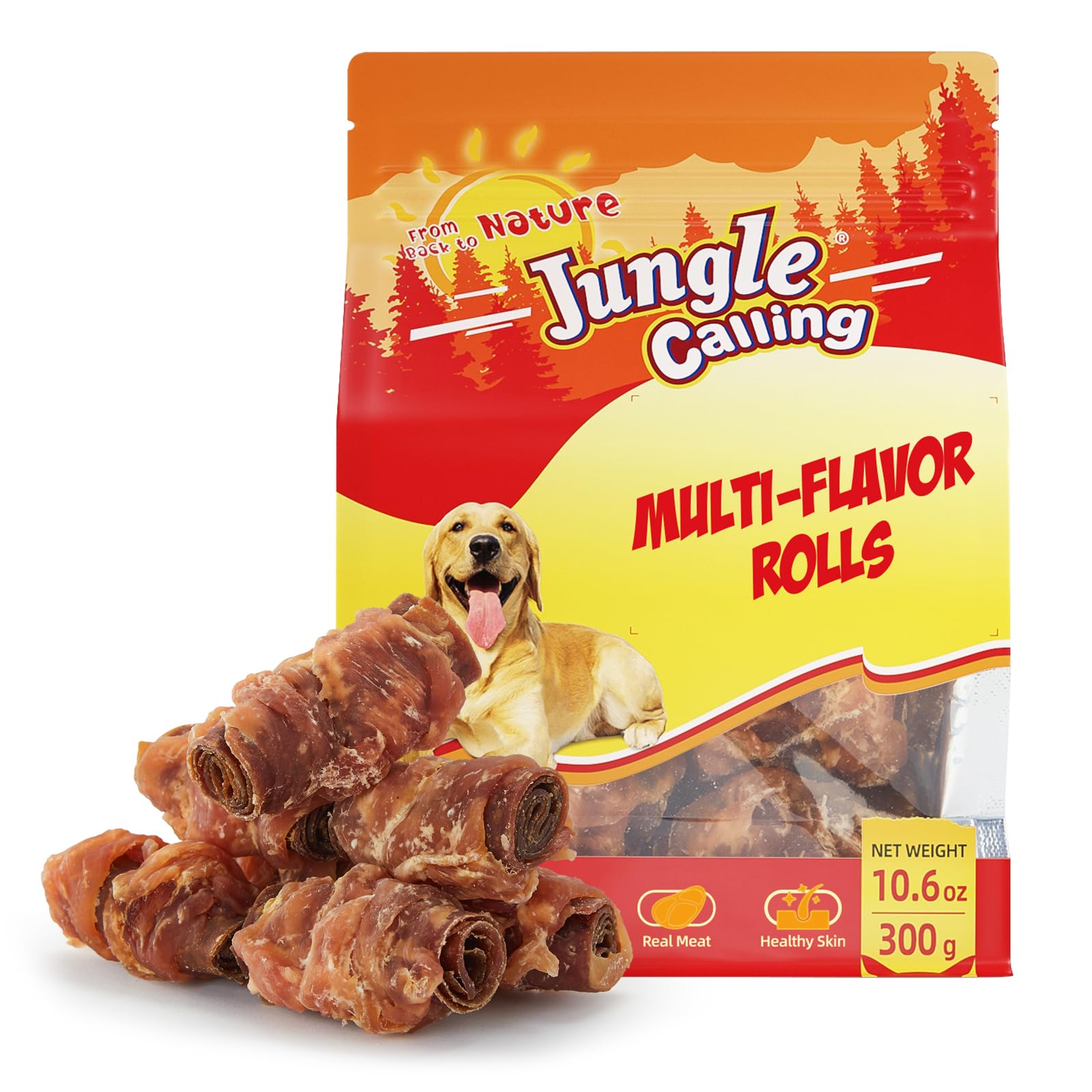 Friandises Jungle Calling multi saveurs pour chien, saveur poulet-dinde-boeuf et protéines.