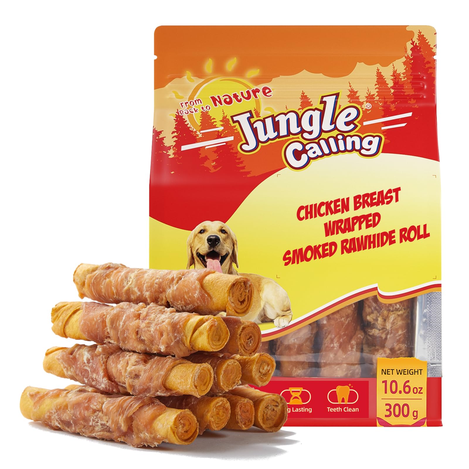 Jungle Calling Rouleaux poulet fumé: friandise riche en protéines pour chiens actifs.