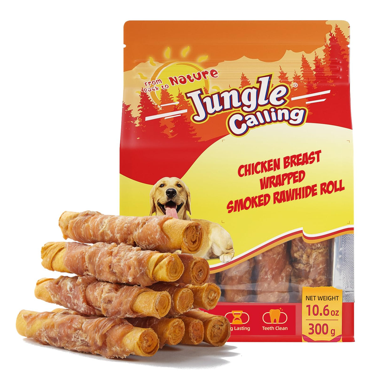 Jungle Calling Rouleaux poulet fumé: friandise riche en protéines pour chiens actifs.