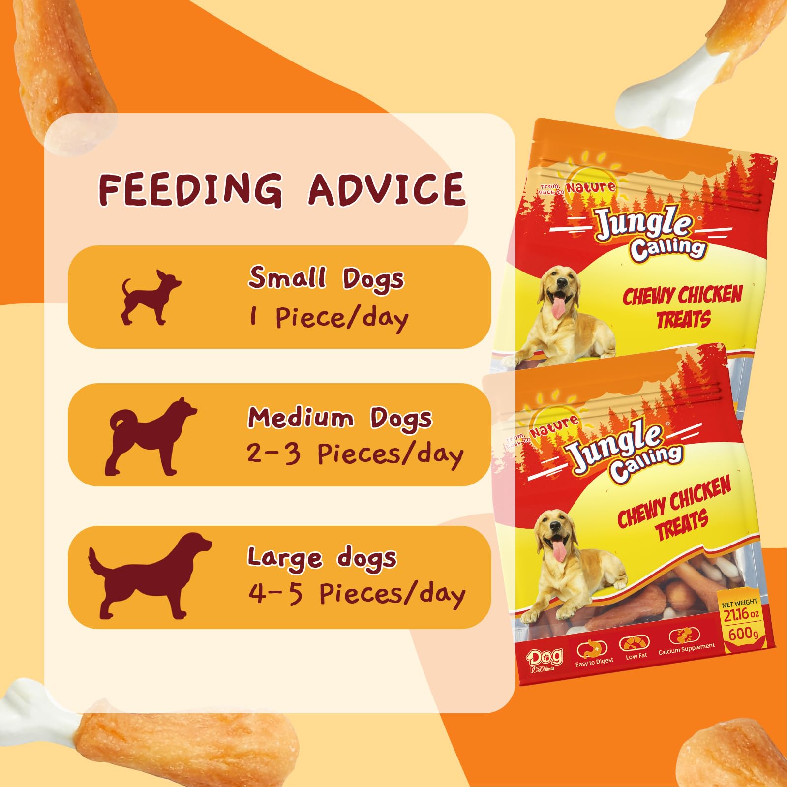 Jungle Calling friandise sans cuir poulet: mastication savoureuse sans cuir.