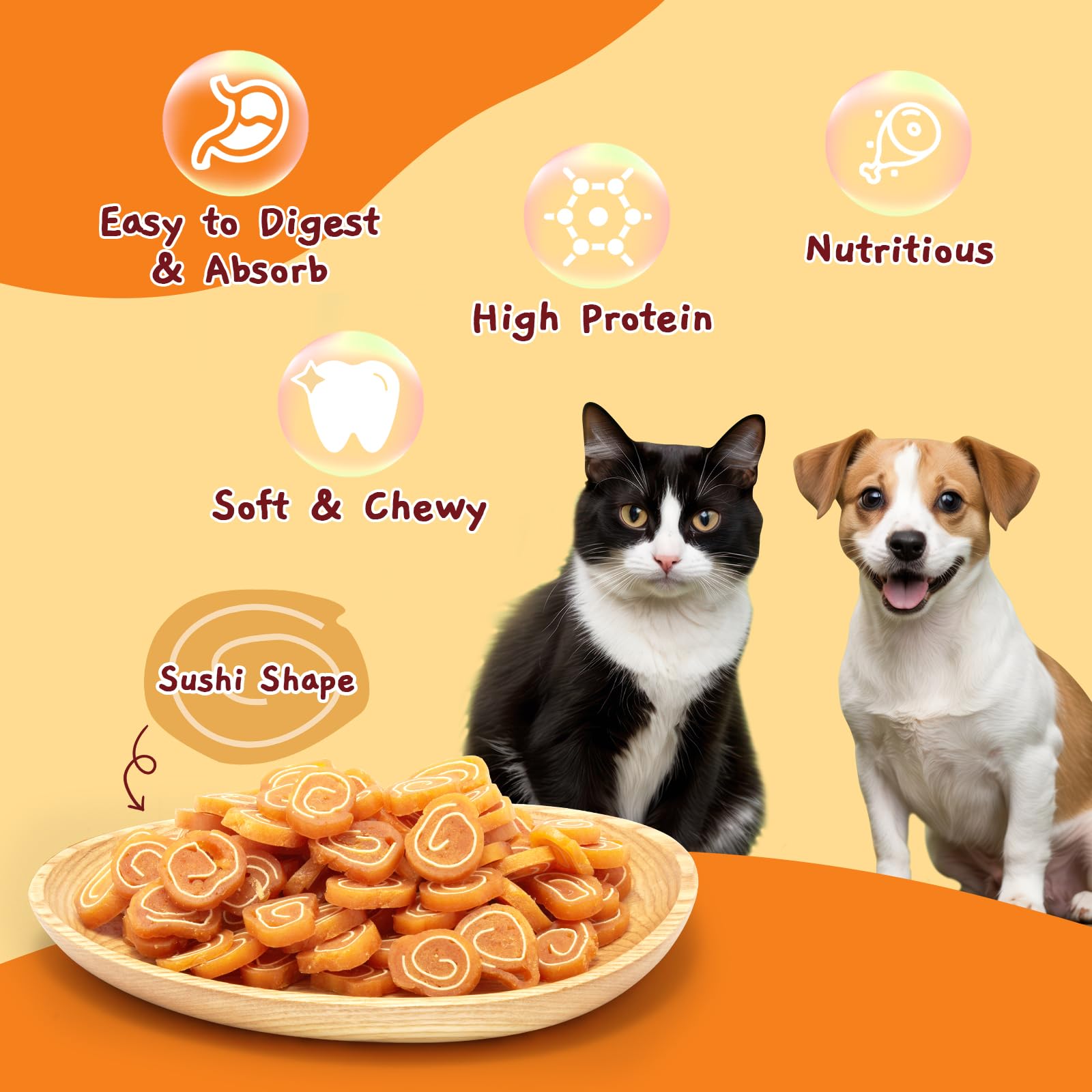 Jungle Called sushi-poulet-morue adaptées pour petits et moyens chiens et chats.