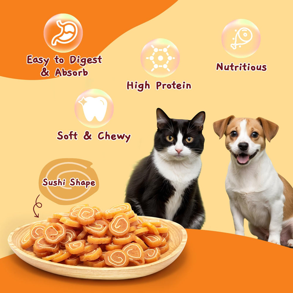 Jungle Called sushi-poulet-morue adaptées pour petits et moyens chiens et chats.