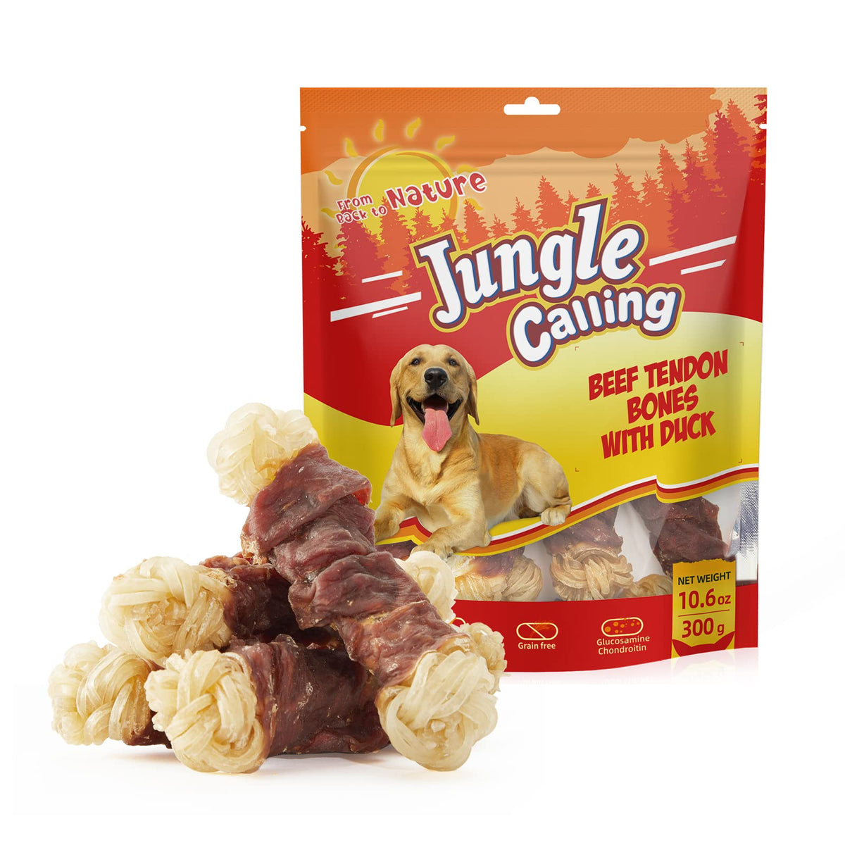 Jungle Calling Tendons Boeuf Longue Durée, mastication durable pour chiens moyens et grands.