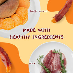 Tranches patate douce canard Jungle Calling, snack riche en fibre et plaisir.