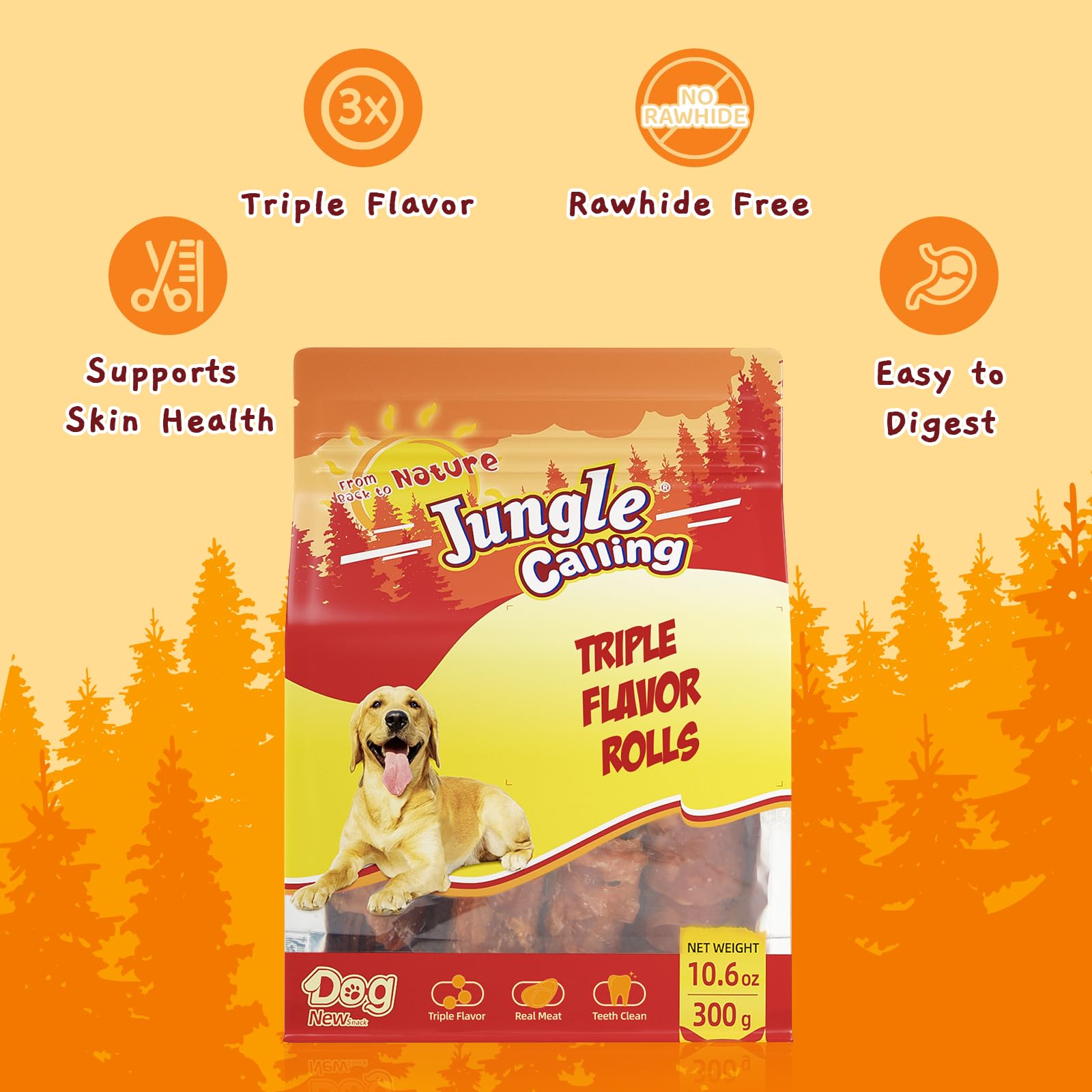 Jungle Calling Triple Flavor Rolls poulet réel pour un goût appétissant et protéique.