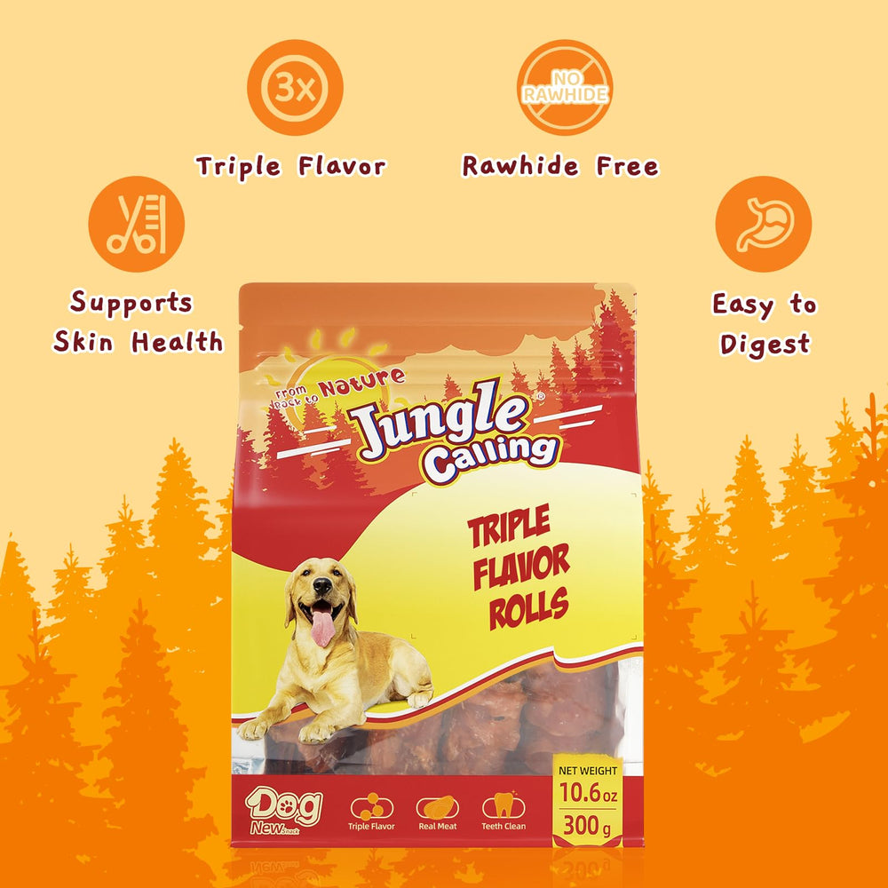 Jungle Calling Triple Flavor Rolls poulet réel pour un goût appétissant et protéique.