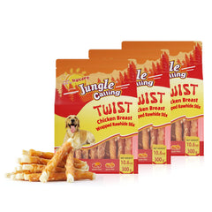 Friandise Jungle Calling enrobée de poulet, texture appétissante et attrayante pour chien.
