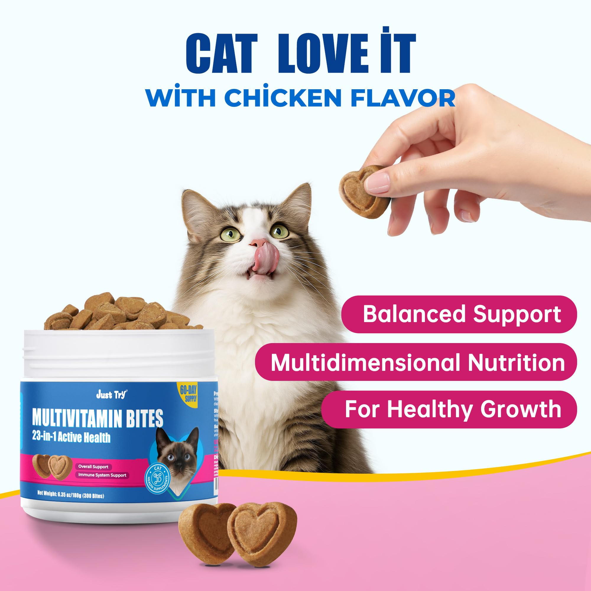 Just Try 23 en 1 Taurine pour chats : friandises savoureuses pour chats d'intérieur et seniors.