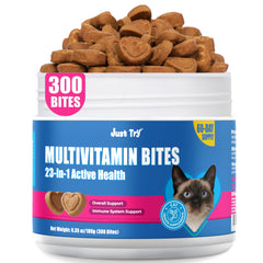 Just Try 23 en 1 Taurine pour chats : gommes dans un pot, soutien immunitaire potentiel.