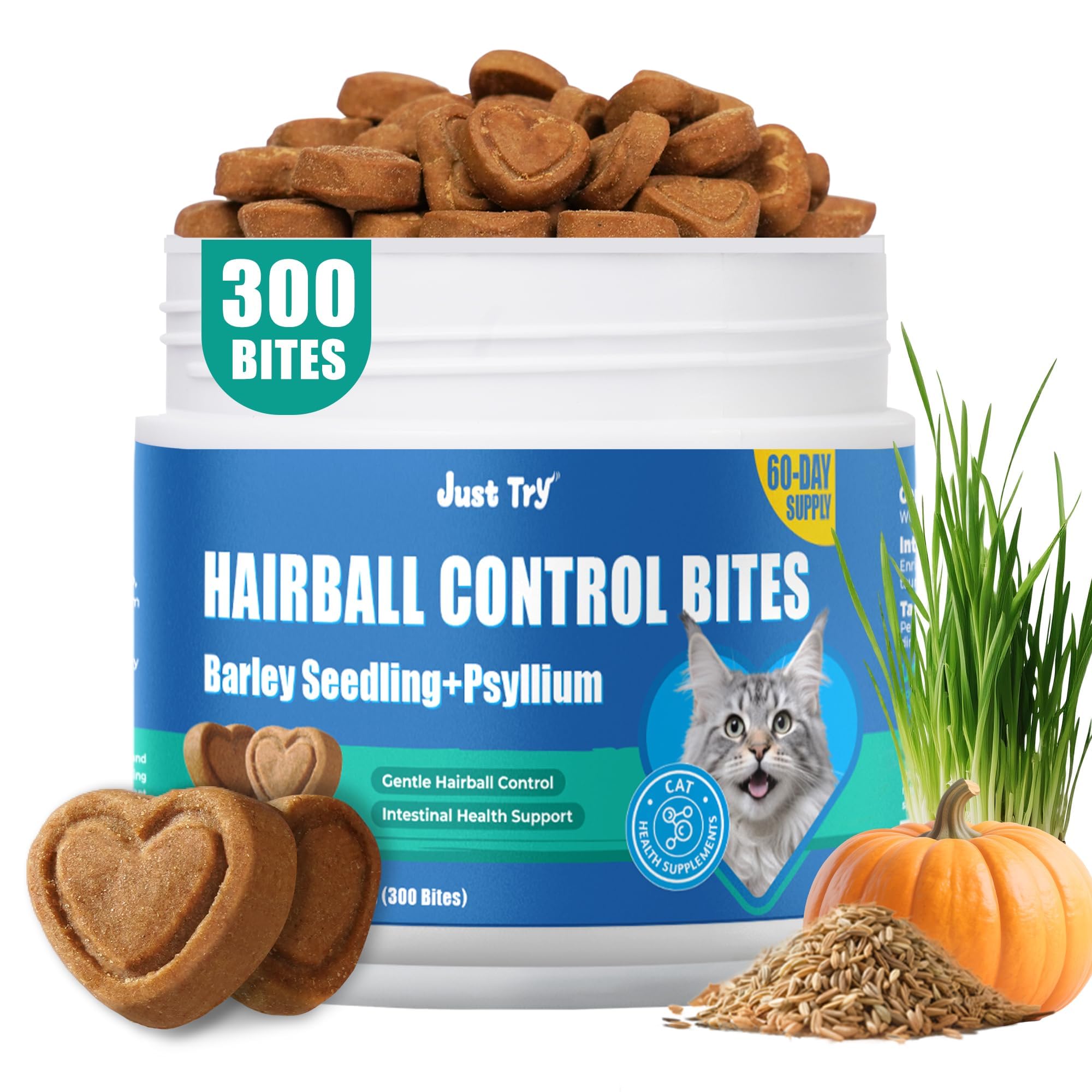 Just Try 300 Bites – boîte chat, friandises faciles à administrer pour limiter les boules de poils