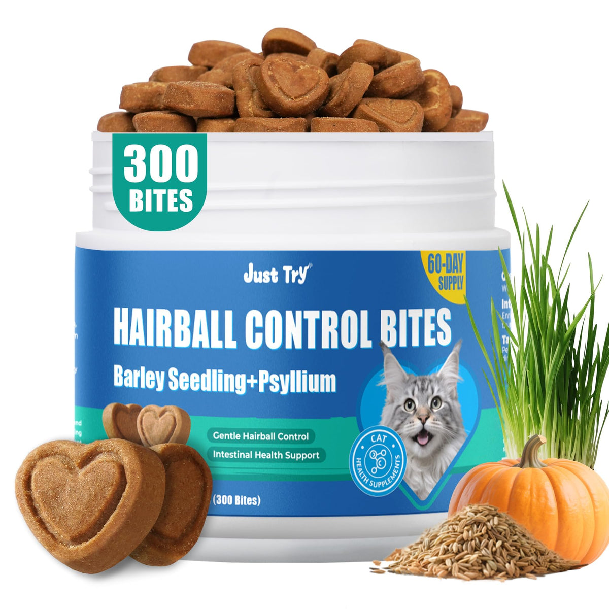 Just Try 300 Bites – boîte chat, friandises faciles à administrer pour limiter les boules de poils