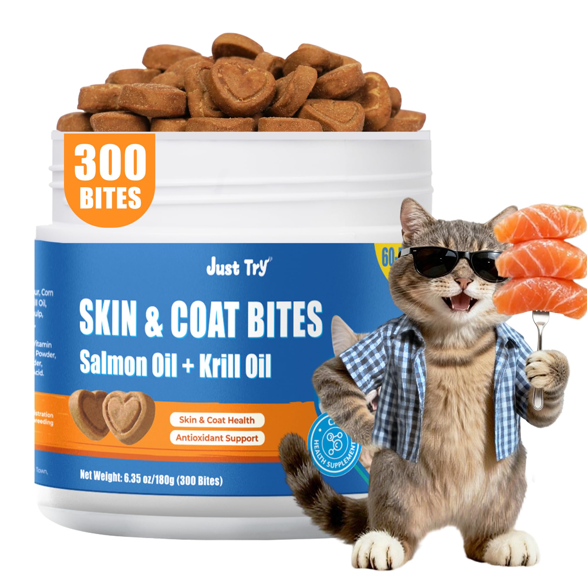 Just Try 300 Bites – huile de saumon pour pelage brillant et peau saine.