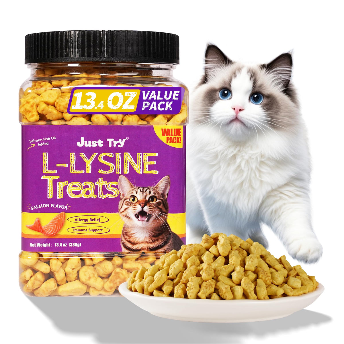 Just Try Lysine chat au saumon, friandise savoureuse et saine