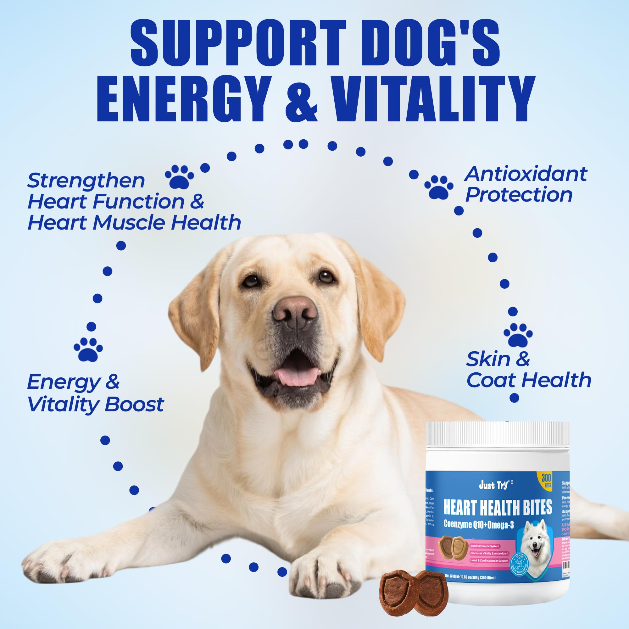 Just Try CoQ10 Soutien Cœur Chien, friandise douce au poulet