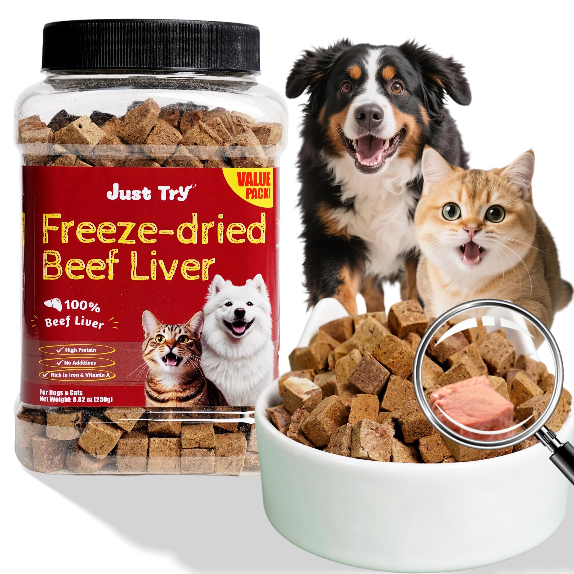 Just Try foie-boeuf emballage refermable, friandise pratique et fraîche durable.