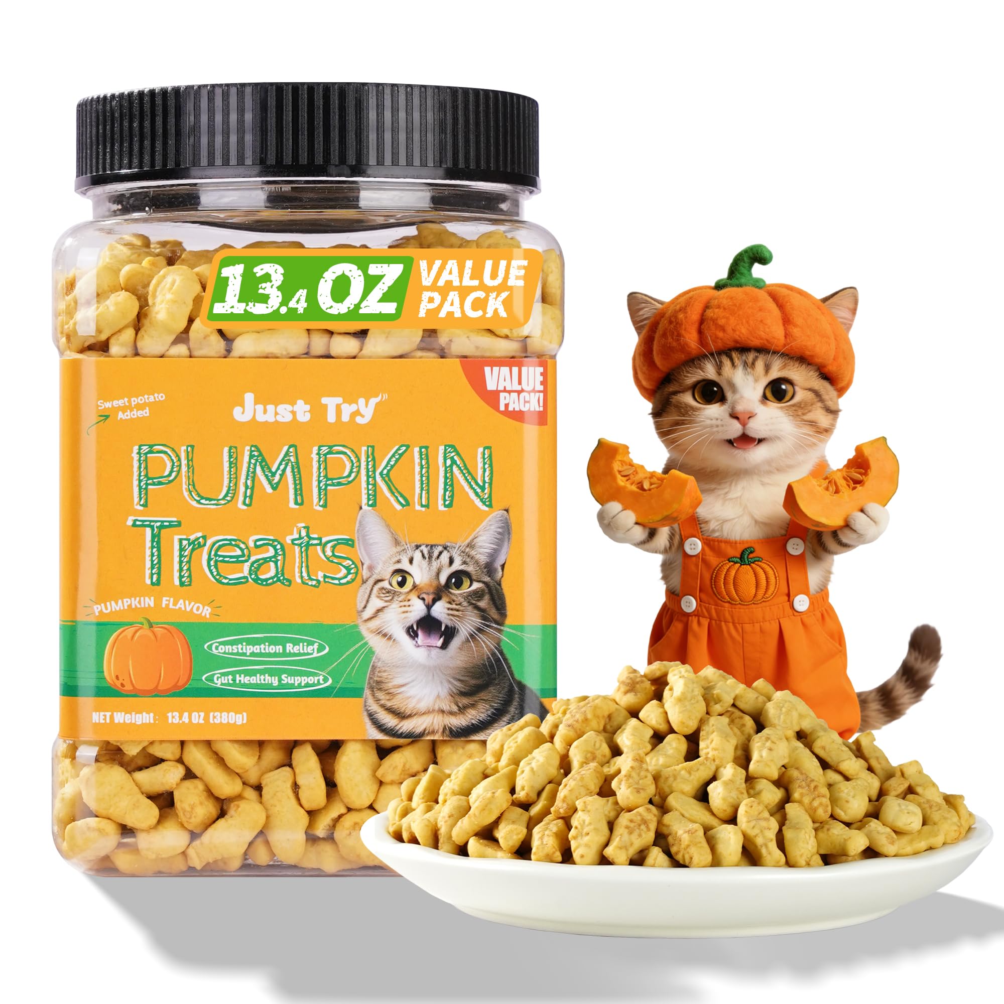 Just Try friandises chat potiron-saumon : soutien digestif potentiel et goût gourmand