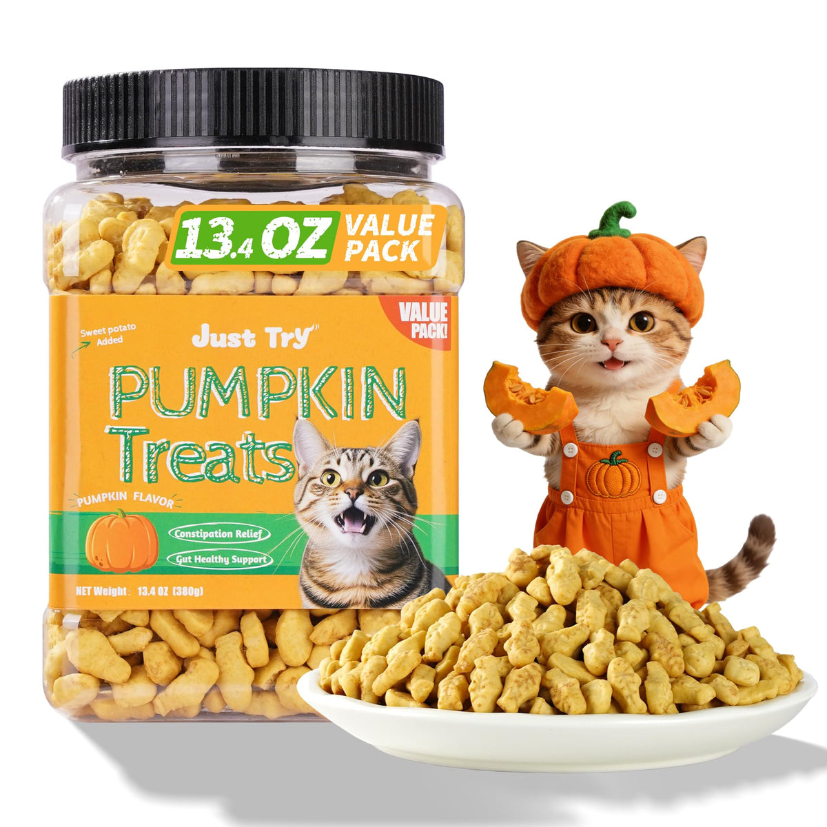 Just Try friandises chat potiron-saumon : soutien digestif potentiel et goût gourmand