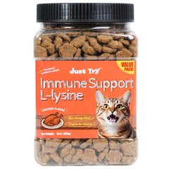 Just Try Lysine Cat Treats emballage fermé pour fraîcheur durable et facilité d'utilisation.