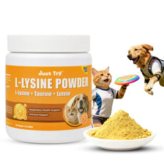 Just Try Poudre Lysine pour chats, bouteille, soutien immunitaire potentiel.