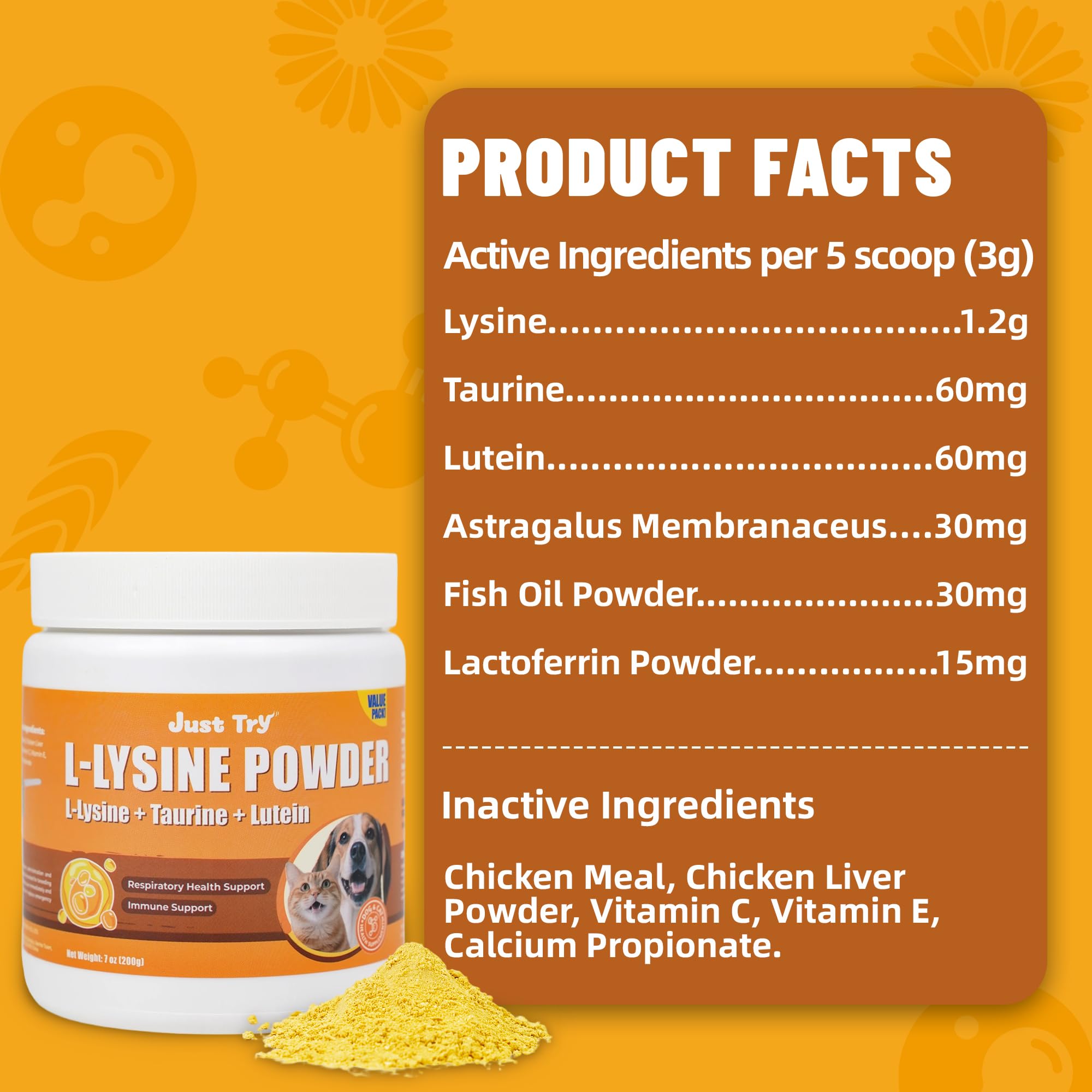 Just Try Poudre Lysine pour chats, soin peau et allergie.