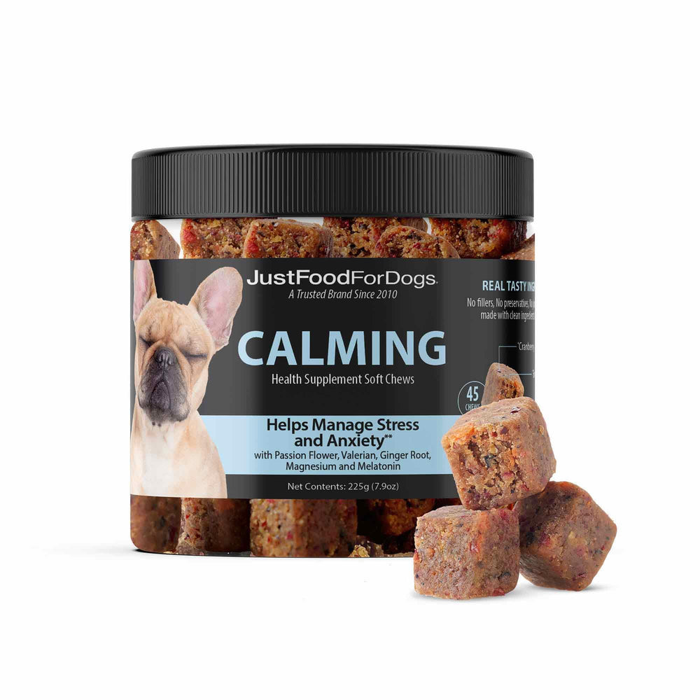 JustFoodForDogs — bonbons souples articulations emballage, soutien potentiel à la mobilité.