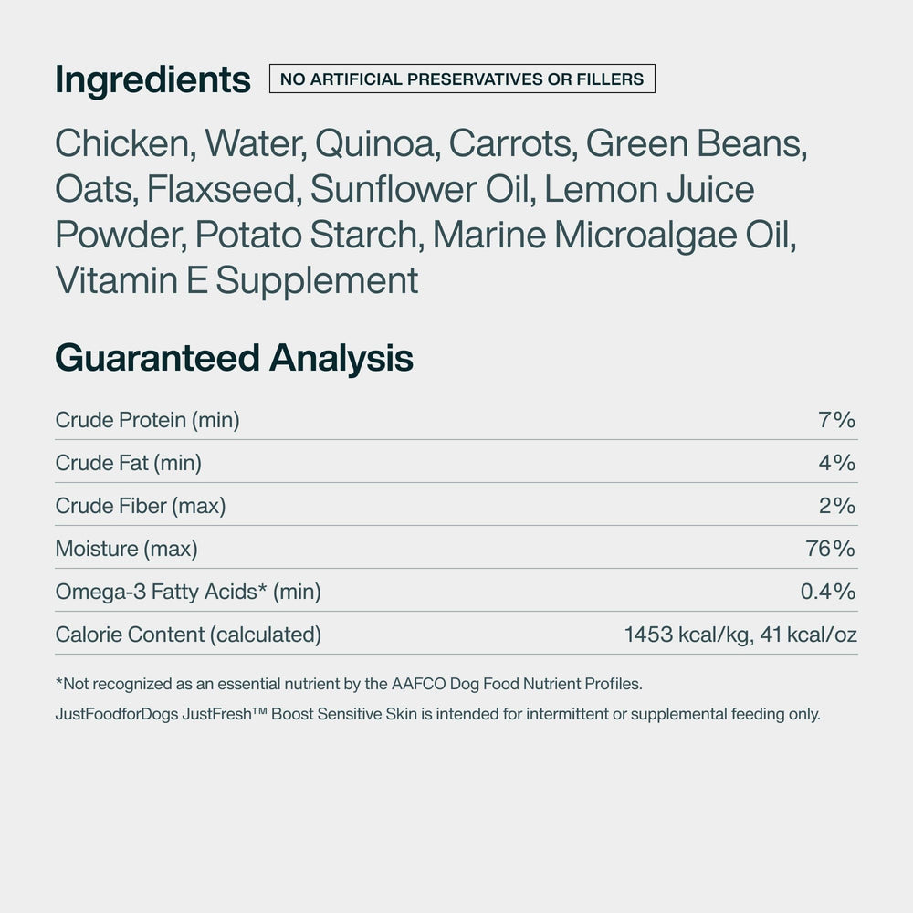 JustFoodForDogs Boost Skin, Convient à tous les chiens, petit et grand.