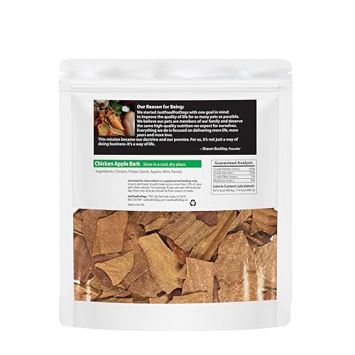 JustFoodForDogs Chicken Apple Bark texture moelleuse pour une dégustation agréable.