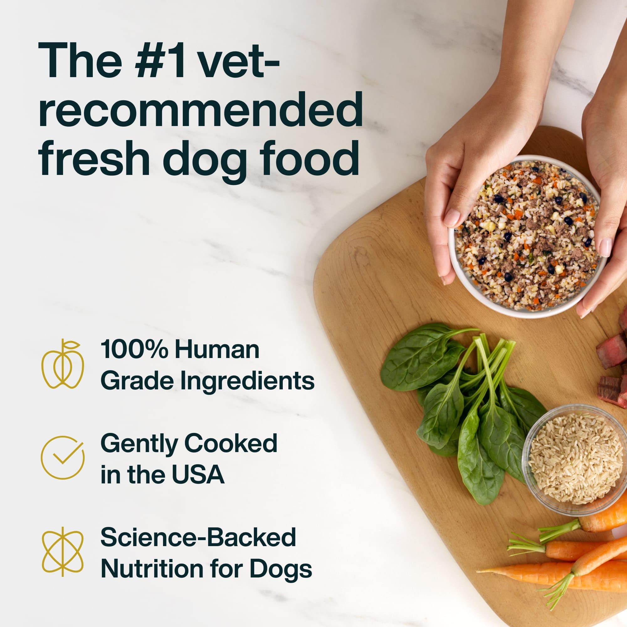 JustFoodForDogs emballage sans conservateurs, nourriture humide prête à l'emploi.