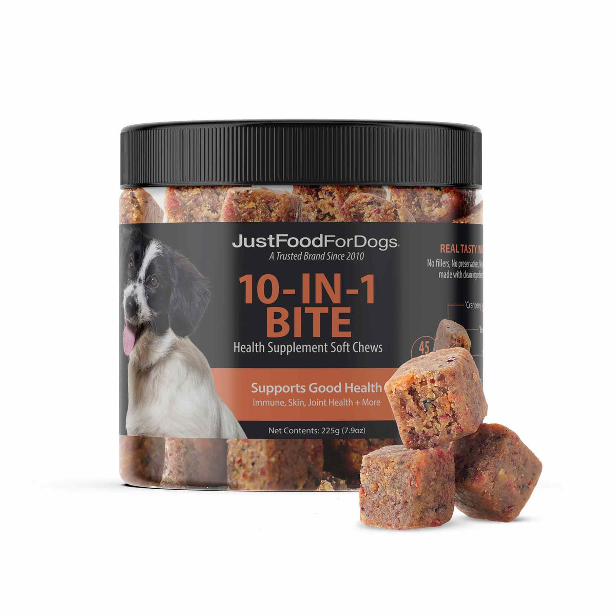 JustFoodForDogs bouchées hip et articulation pour soutenir mobilité quotidienne.