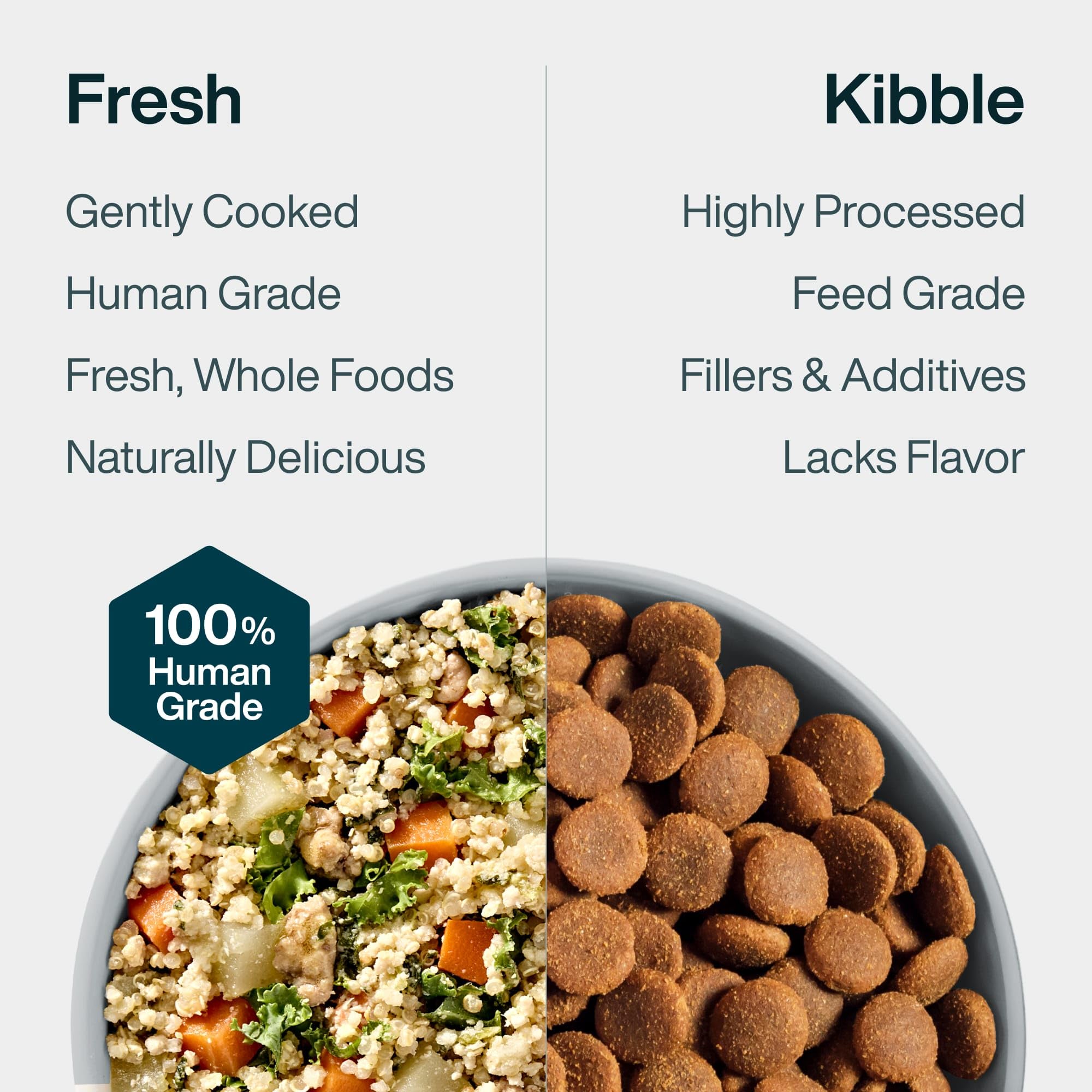 JustFoodForDogs Ingrédients frais – porc et quinoa pour une nutrition complète.