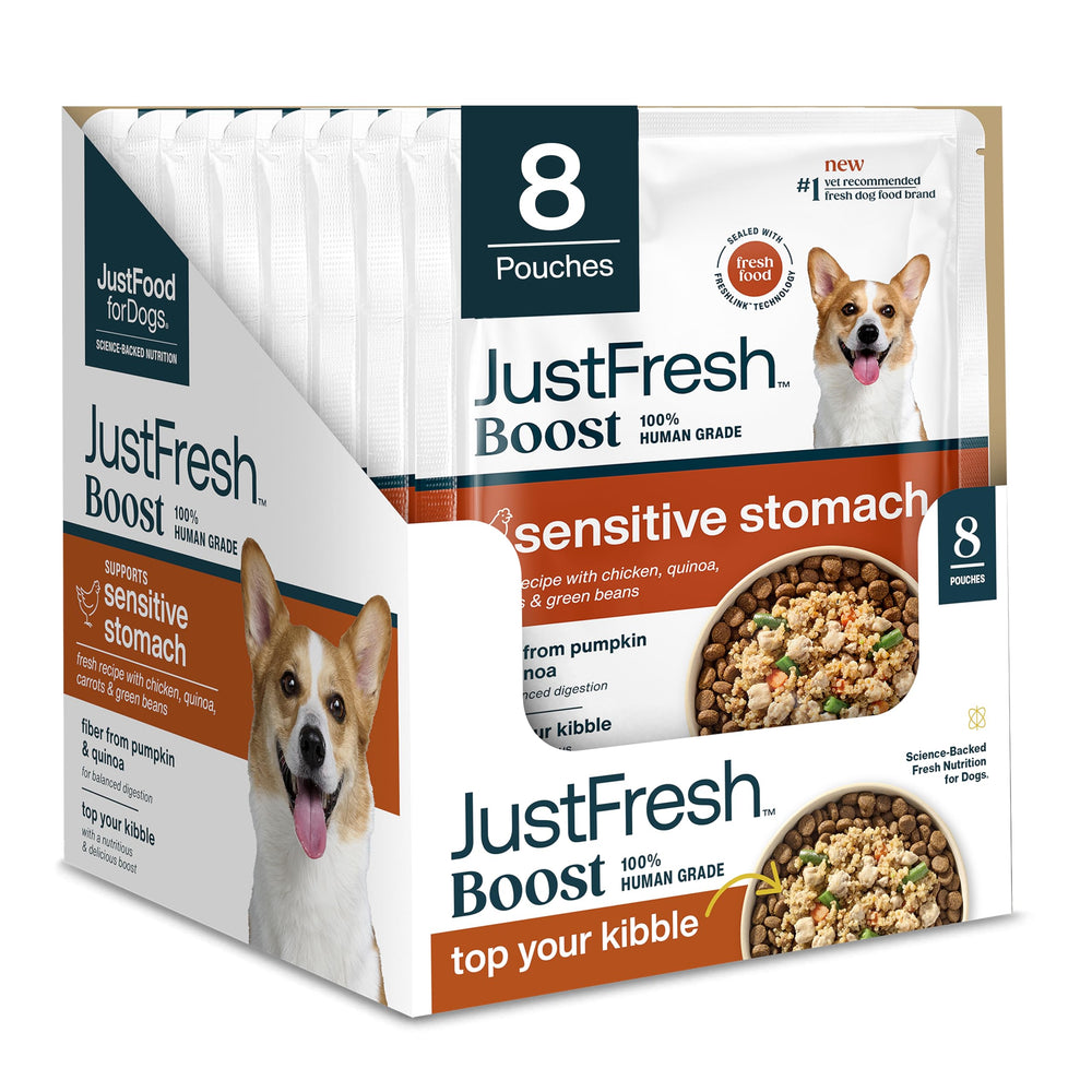 JustFoodForDogs JustFresh Boost estomac-sachets: garniture appétissante pour soutenir la digestion.