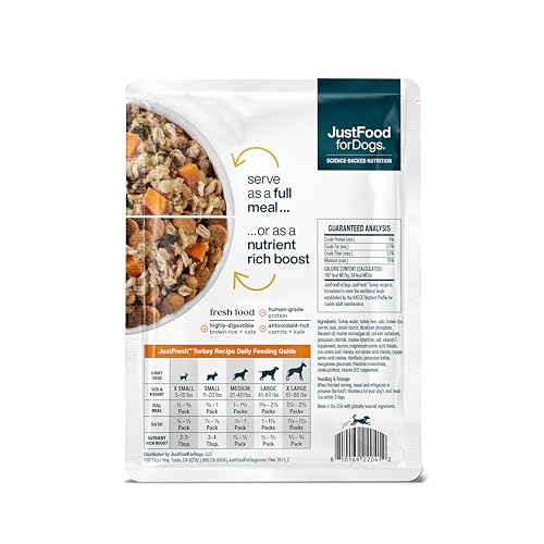 JustFoodForDogs JustFresh nourriture humide dinde – ingrédients entiers pour une alimentation naturelle.