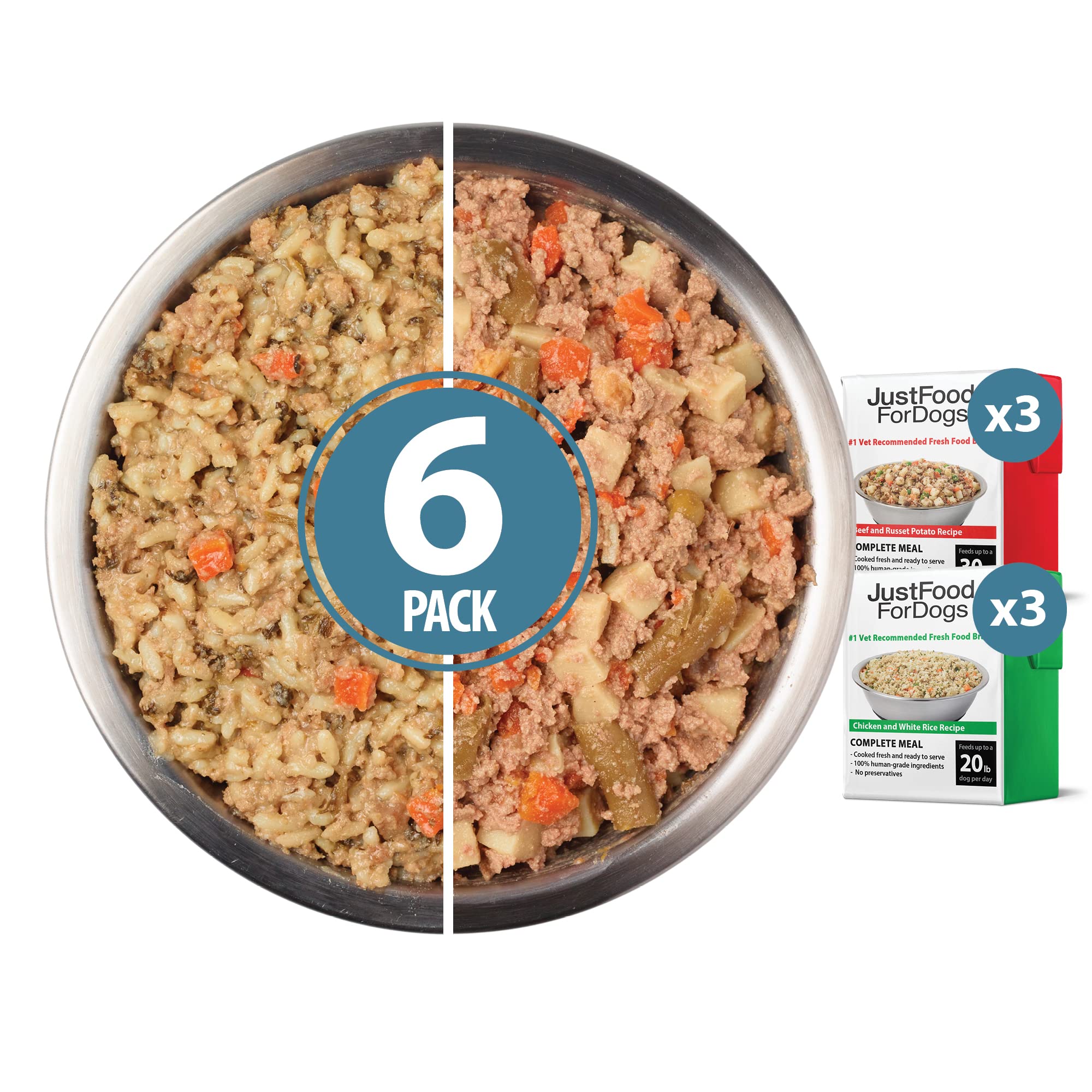 JustFoodForDogs Panier Frais avec boîtes de boeuf et poulet, repas complet pratique