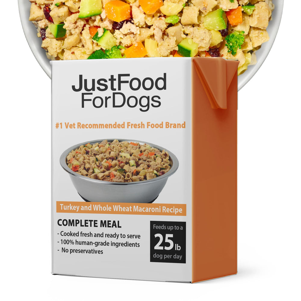 JustFoodForDogs Panier Frais Dinde et Macaroni Complet, bocal; repas pratique et nutritif.