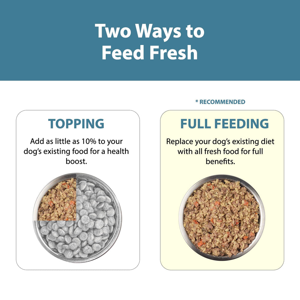 JustFoodForDogs Pantry Fresh longue conservation sans conservateurs grâce à l'emballage.
