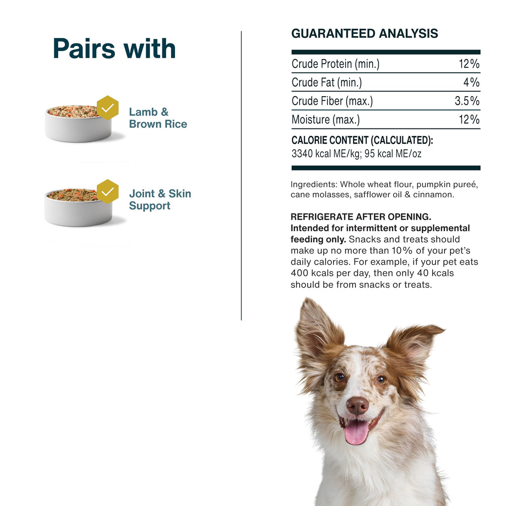 Sans additifs citrouille JustFoodForDogs, friandise naturelle pour chiens sensibles.