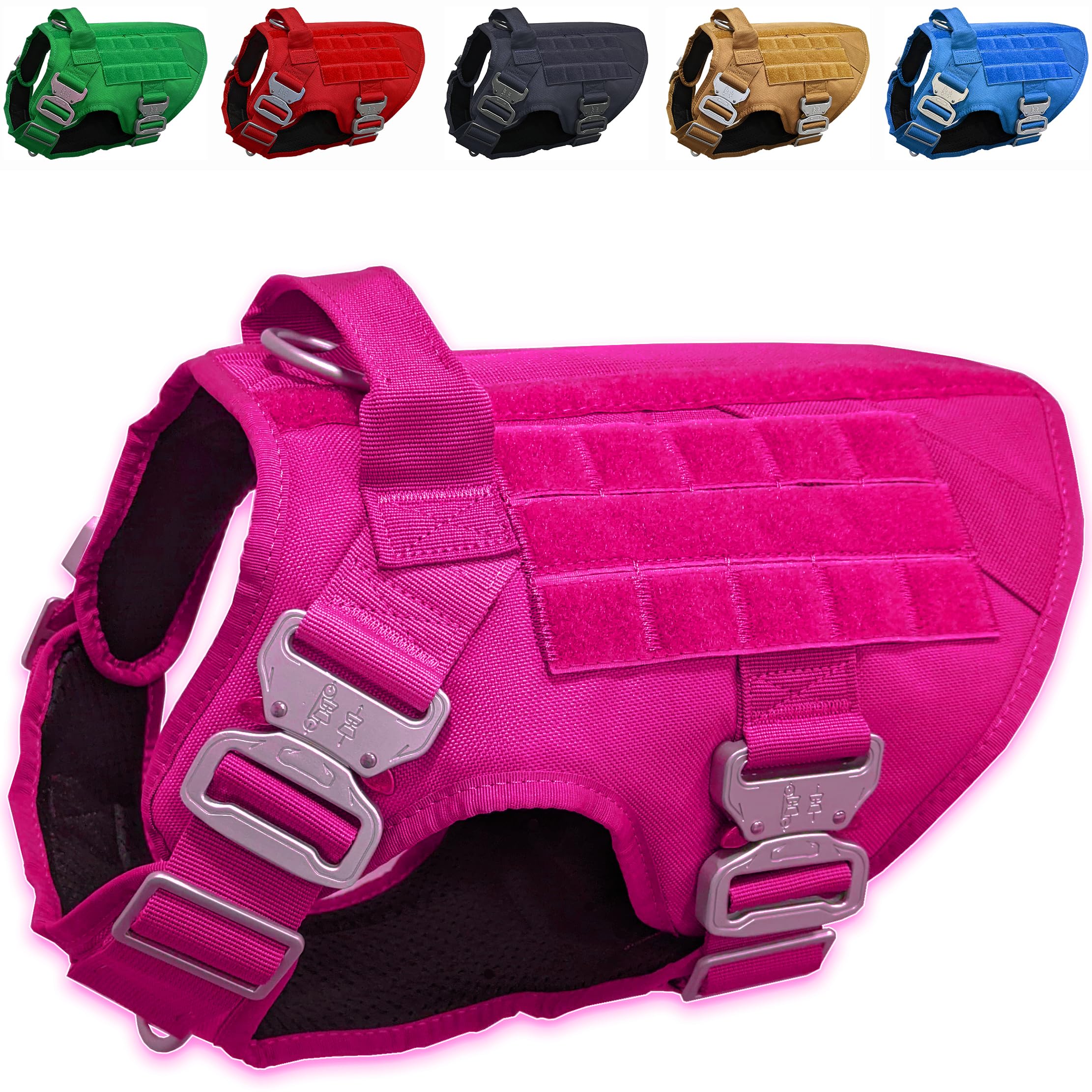 Harnais JVA Pro rose avec quatre boucles métalliques pour une durabilité lors des promenades.