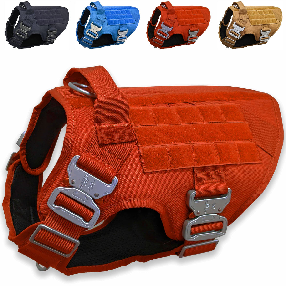 Harnais JVA Pro rouge avec quatre boucles métalliques pour durabilité.