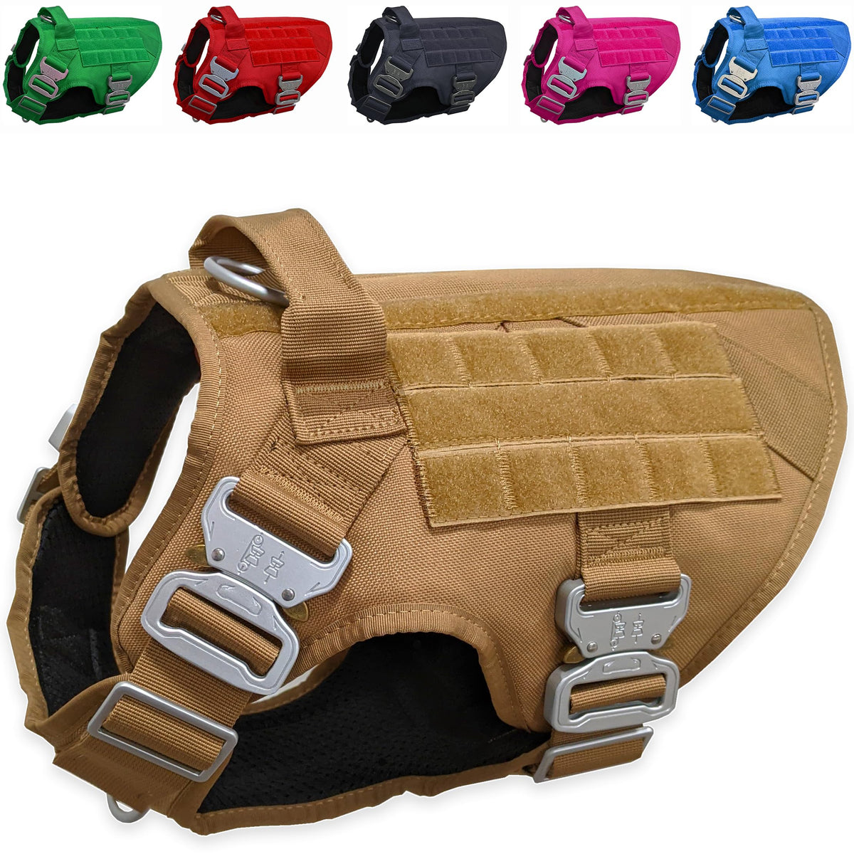 Harnais tactique JVA Pro Promax avec boucles métalliques robustes pour chiens puissants.