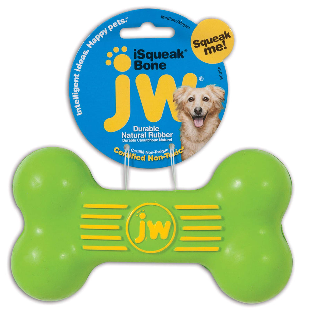 JW iSqueak Bone en caoutchouc naturel, durable et idéal pour les jeux robustes.