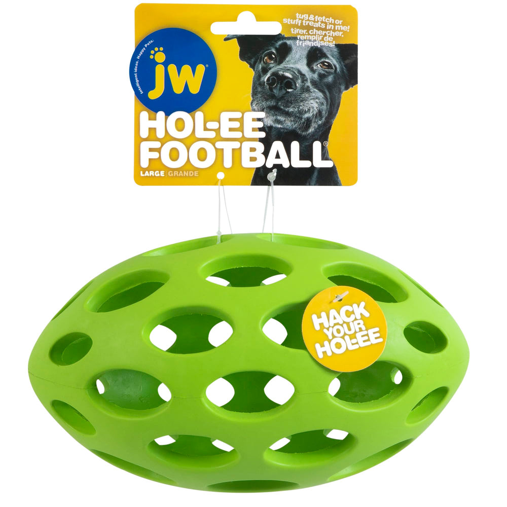 JW Hol-ee Football: balle puzzle durable pour chiens, améliore le divertissement et l’entraînement.