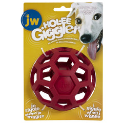 JW Pet Hol-ee Giggler balle-puzzle rouge vue avant, divertissement sans piles