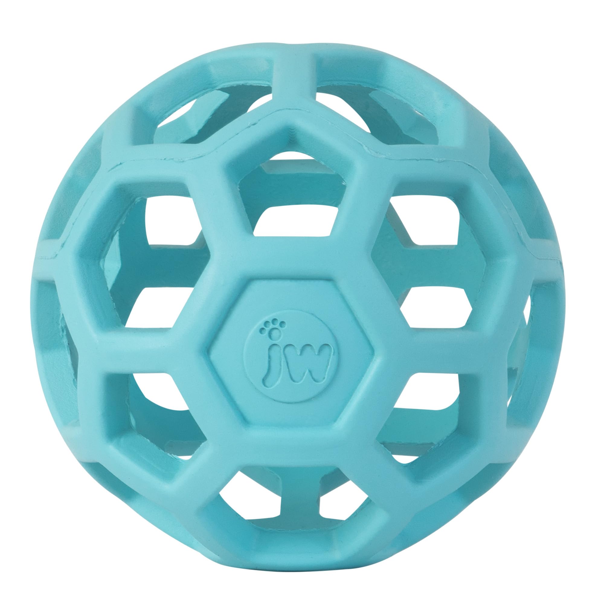 JW Hol-ee Roller : balle-puzzle bleue stimulant la curiosité lors du jeu.