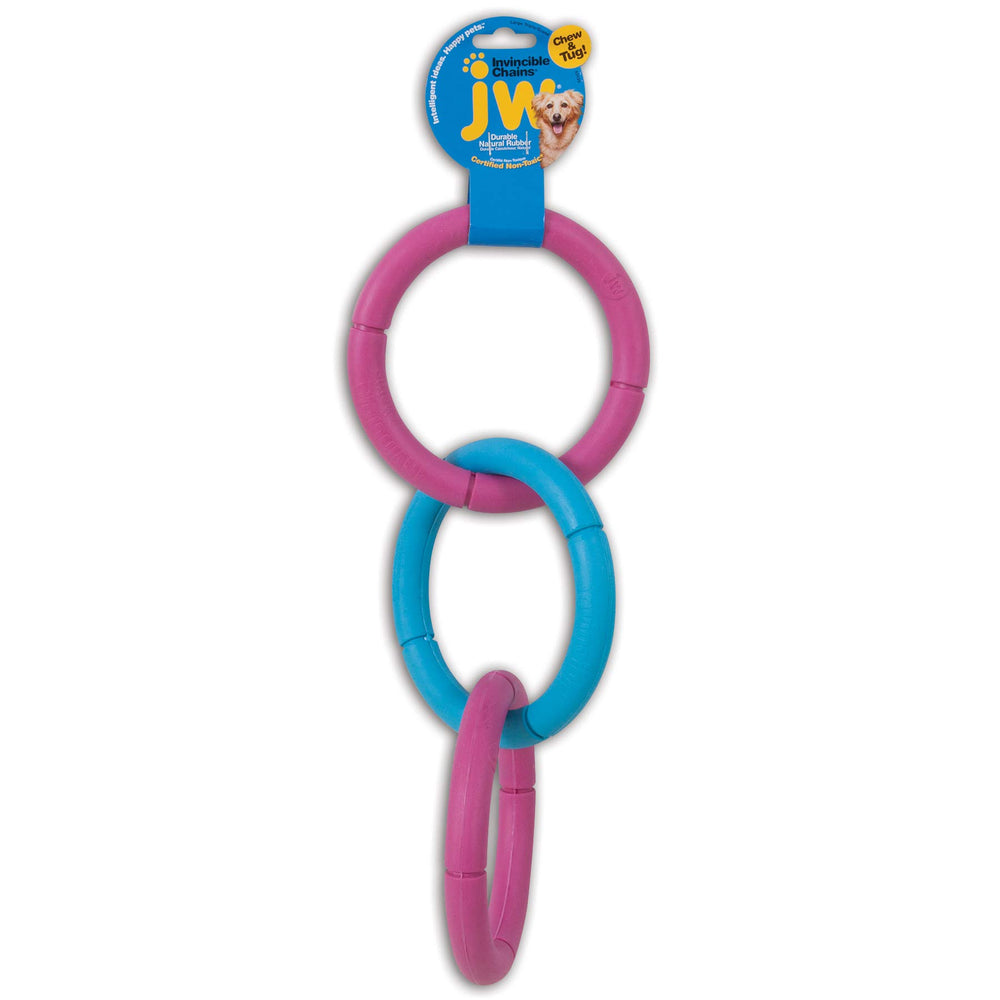 Jouet JW Pet en caoutchouc avec 3 anneaux reliés pour jeu tir et mordillage